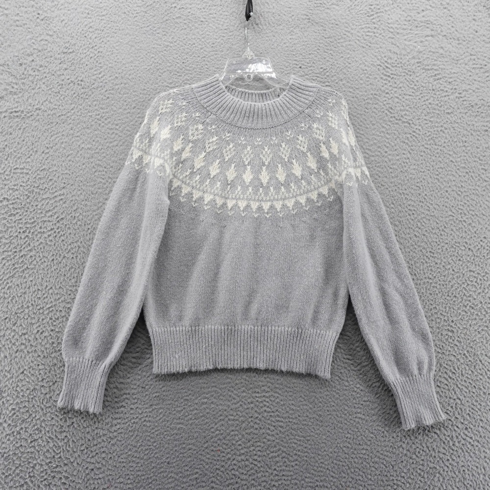 Melrose and Market Womens Small Grey Fair Isle Cotton Blend Knit‎ Sweater NEW